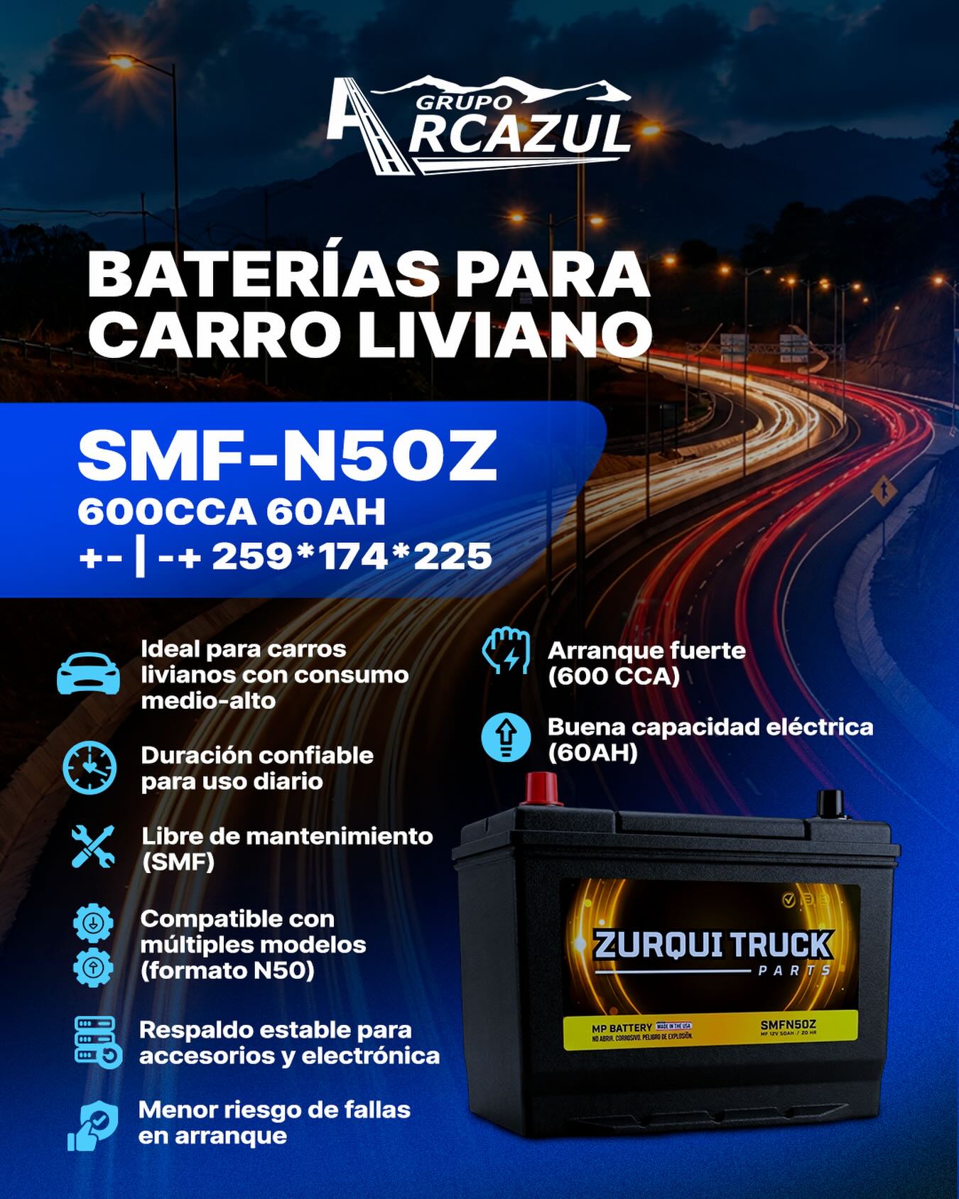Batería Zurqui Truck SMF N50Z para vehículo liviano